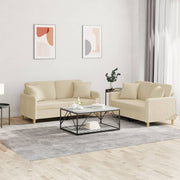 2-dijelni set sofa s jastucima krem od tkanine