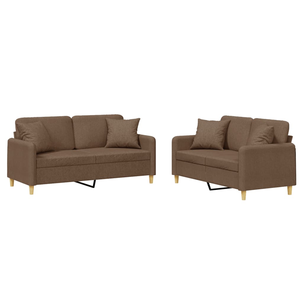 2-dijelni set sofa s jastucima smeđi od tkanine