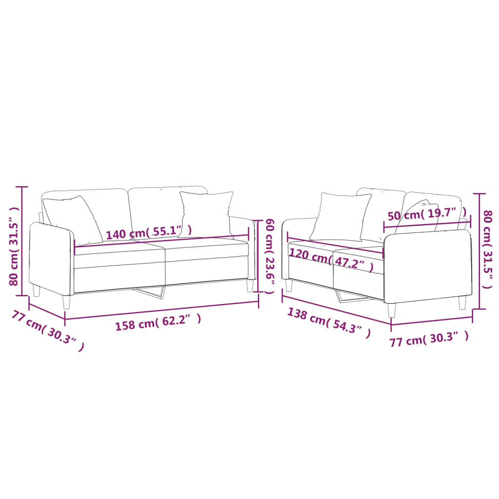 2-dijelni set sofa s jastucima smeđi od tkanine