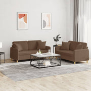 2-dijelni set sofa s jastucima smeđi od tkanine