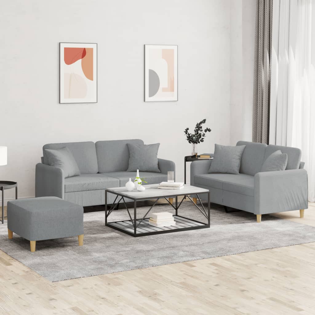 3-dijelni set sofa s jastucima svjetlosivi od tkanine