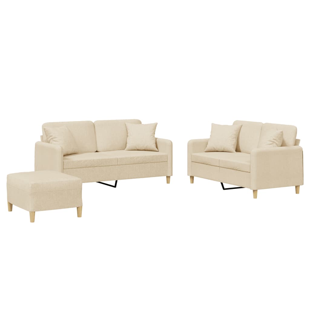 3-dijelni set sofa s jastucima krem od mikrovlakana