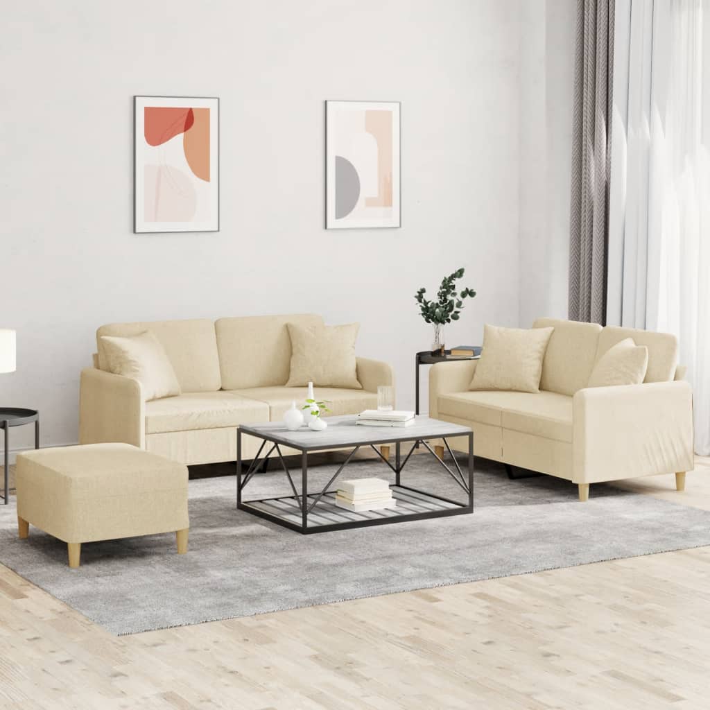 3-dijelni set sofa s jastucima krem od mikrovlakana