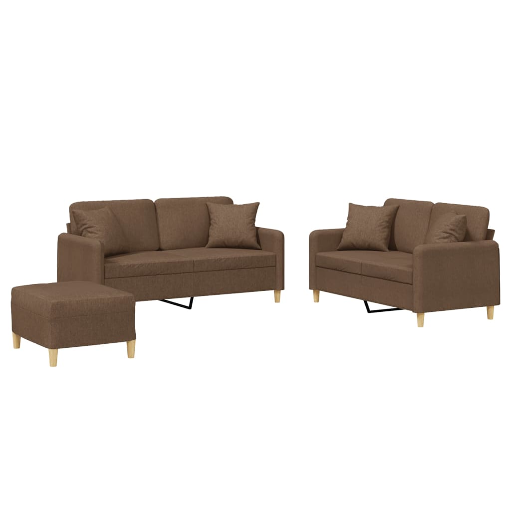 3-dijelni set sofa s jastucima smeđi od tkanine