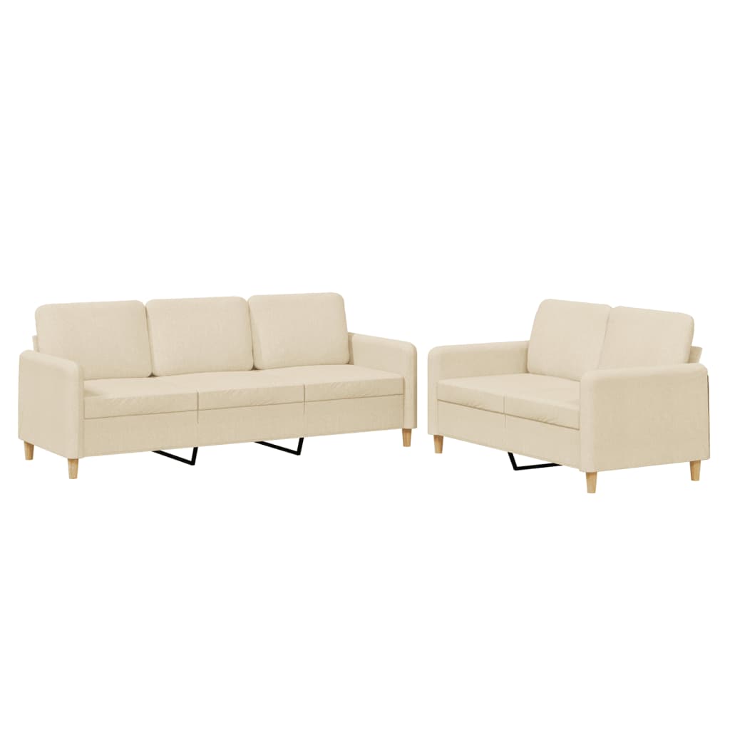 2-dijelni set sofa s jastucima krem od tkanine