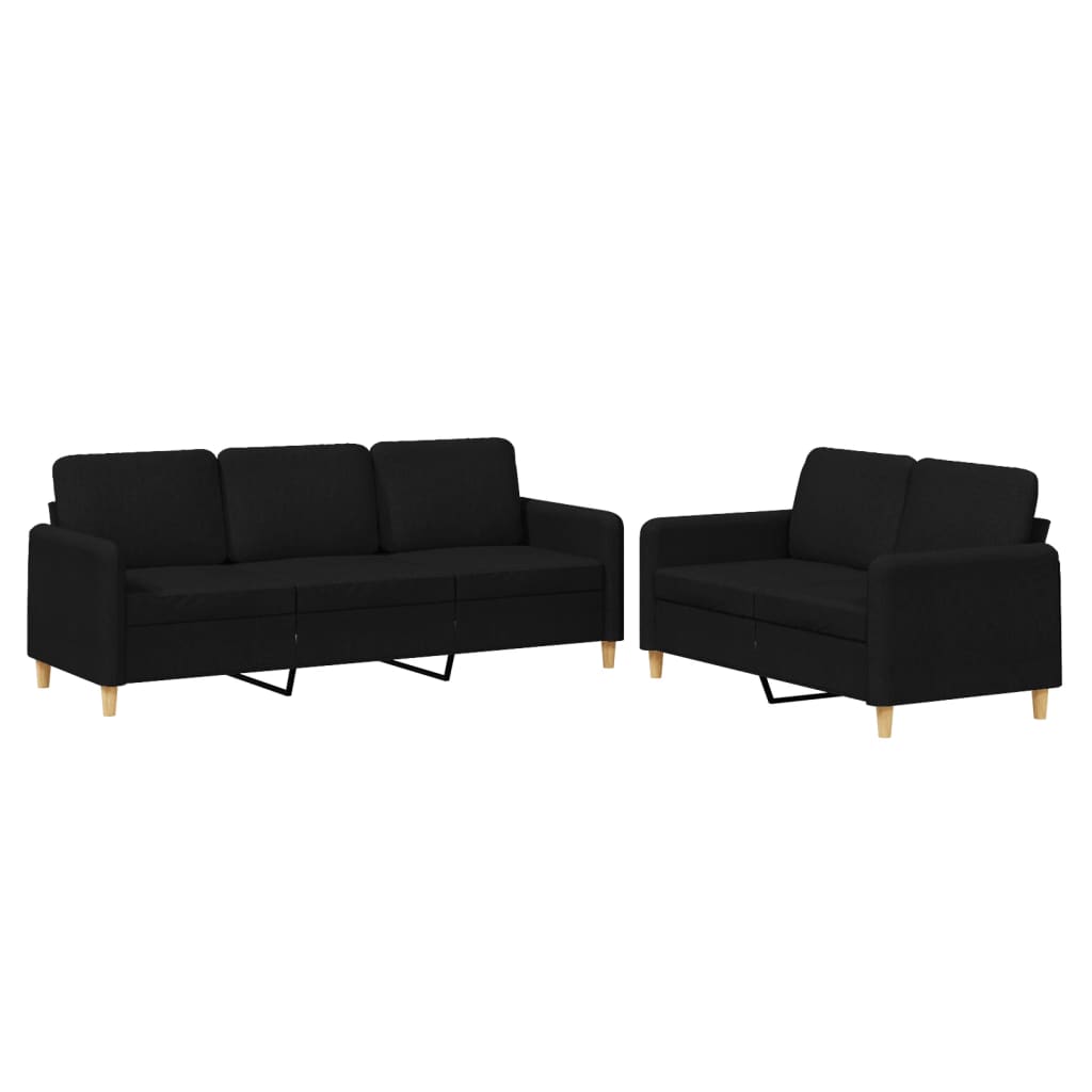 2-dijelni set sofa s jastucima crni od tkanine