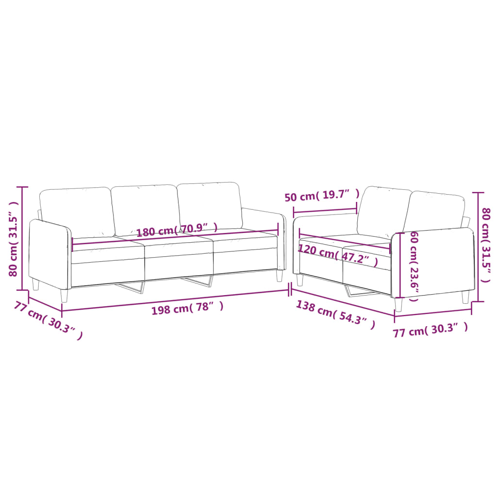 2-dijelni set sofa s jastucima crni od tkanine
