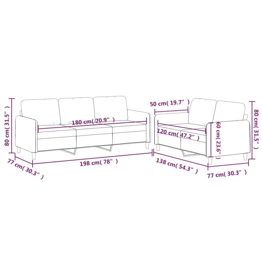 2-dijelni set sofa s jastucima svjetložuti od tkanine