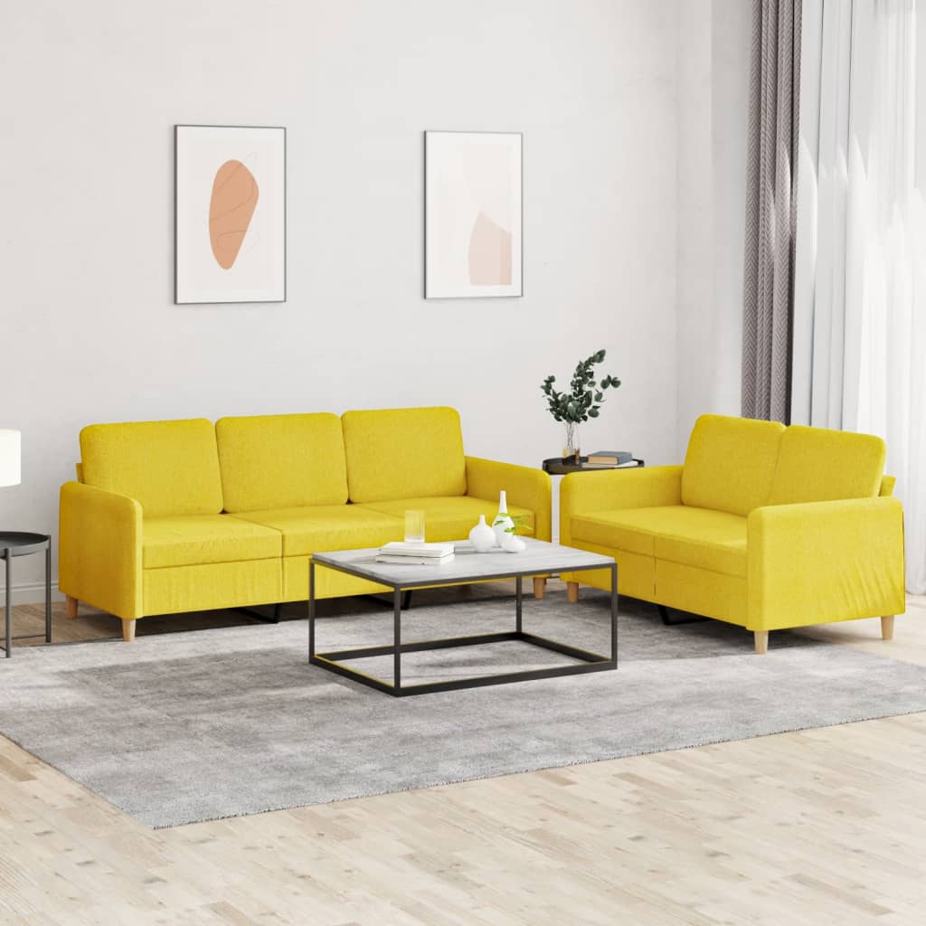 2-dijelni set sofa s jastucima svjetložuti od tkanine