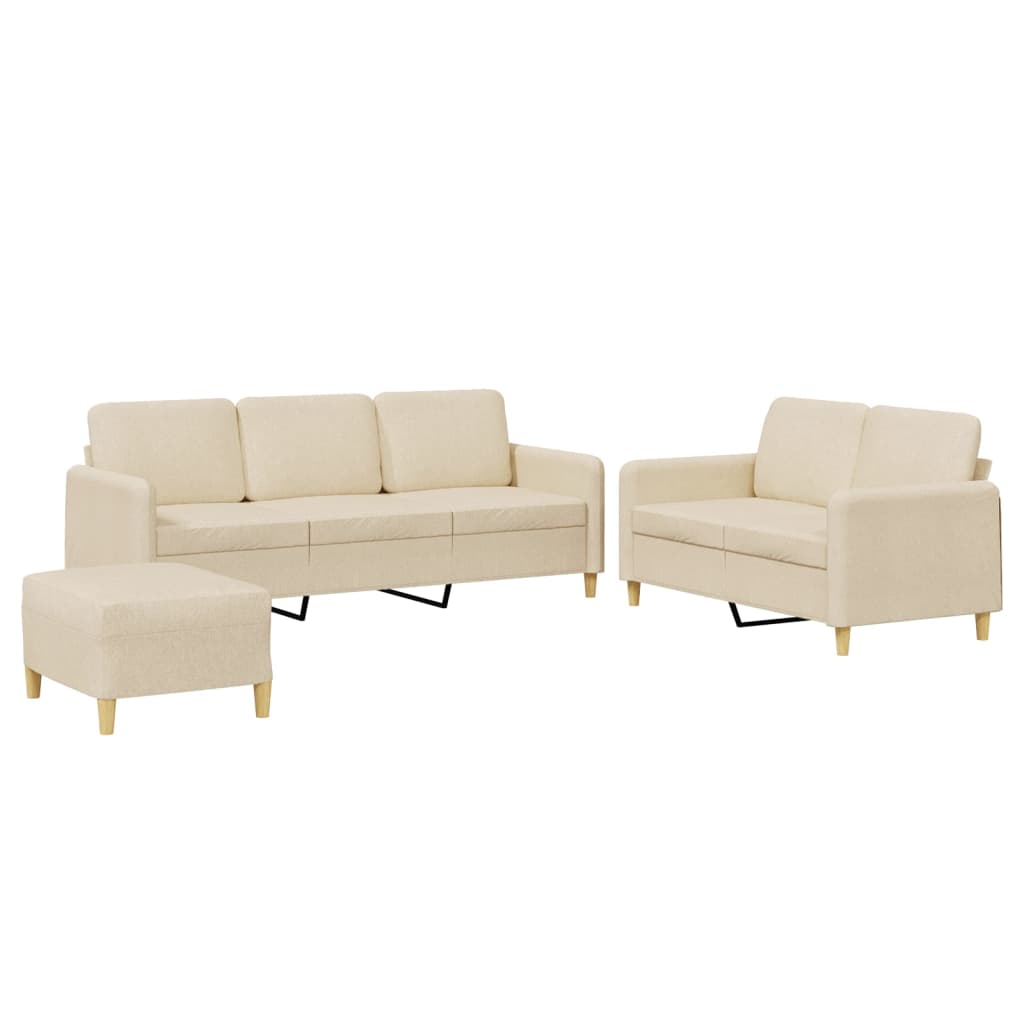 3-dijelni set sofa s jastucima krem od tkanine