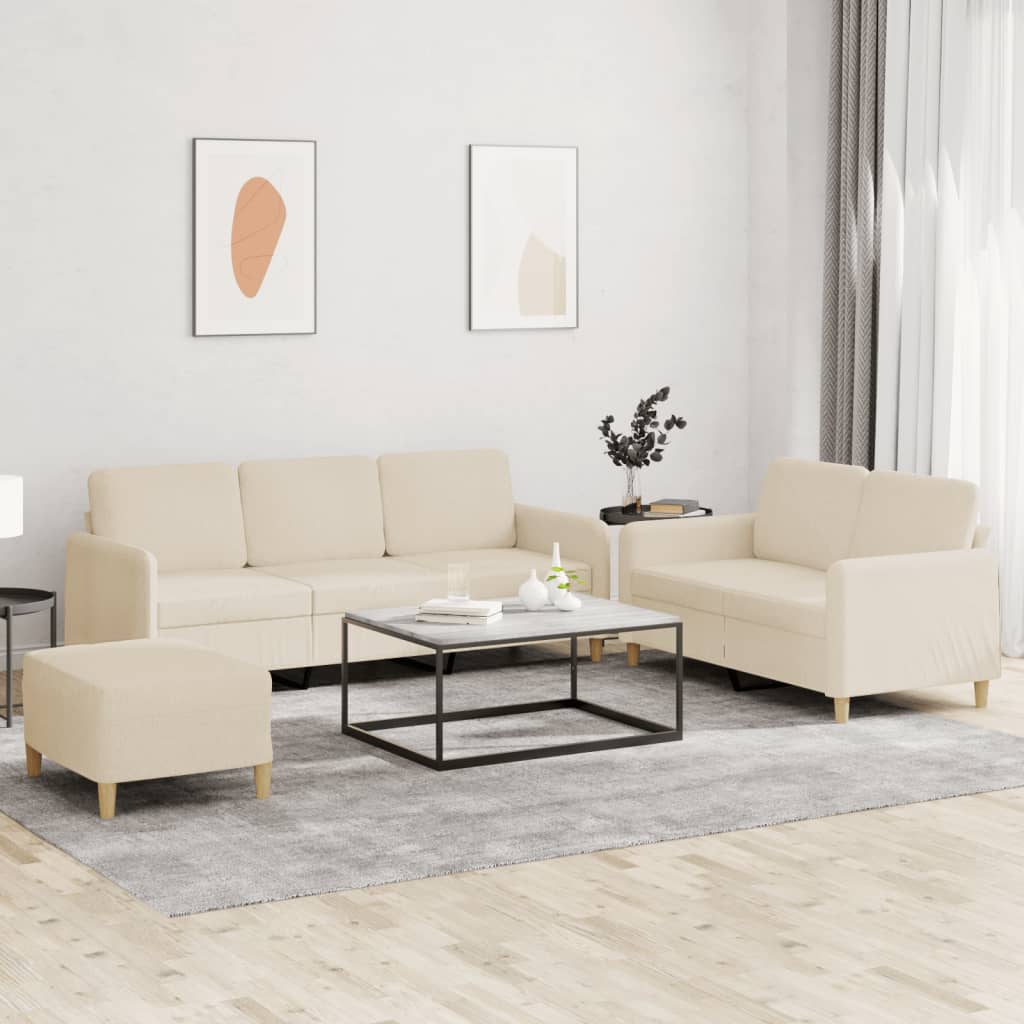 3-dijelni set sofa s jastucima krem od tkanine