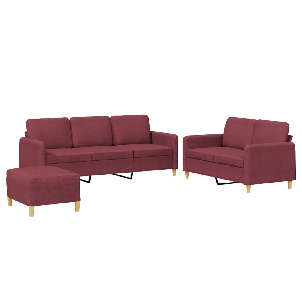 3-dijelni set sofa s jastucima crvena boja vina od tkanine