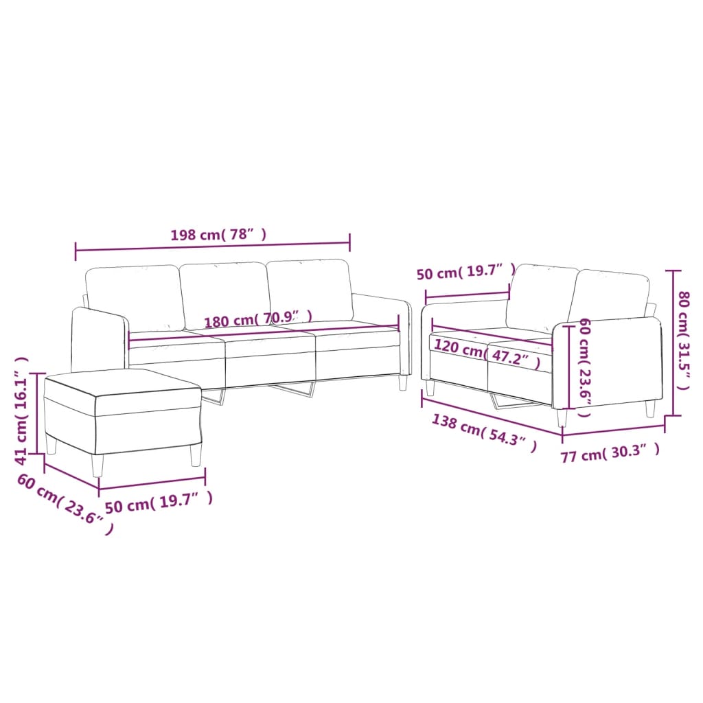 3-dijelni set sofa s jastucima smeđesivi od tkanine