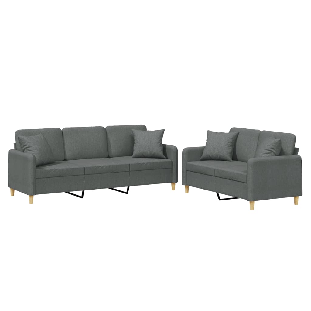 2-dijelni set sofa s jastucima tamnosivi od tkanine