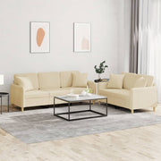 2-dijelni set sofa s jastucima krem od tkanine
