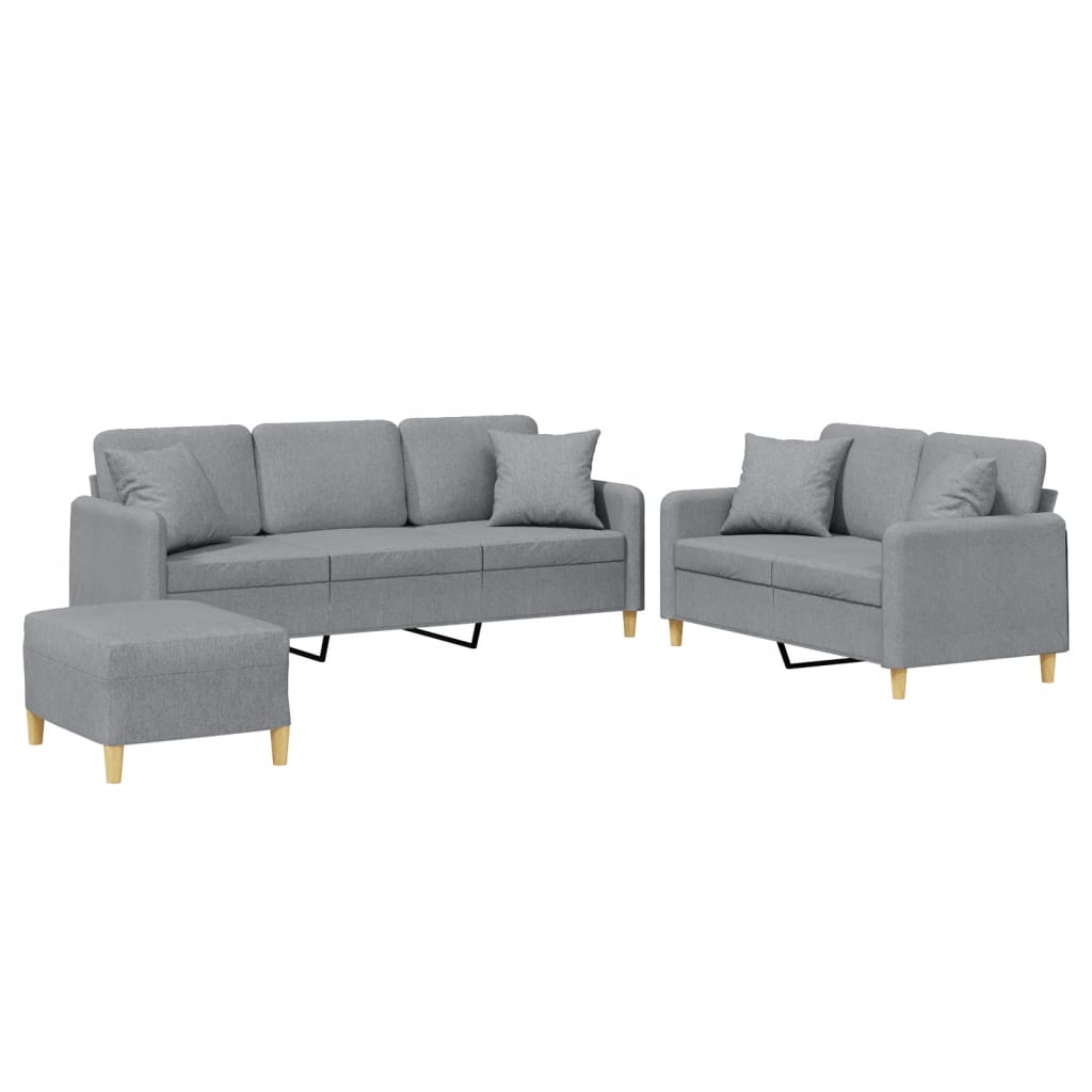 3-dijelni set sofa s jastucima svjetlosivi od tkanine