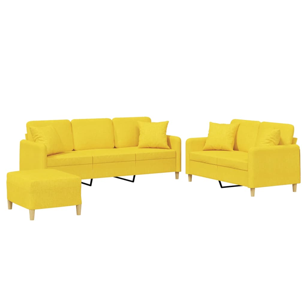 3-dijelni set sofa s jastucima svjetložuti od tkanine