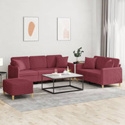3-dijelni set sofa s jastucima crvena boja vina od tkanine