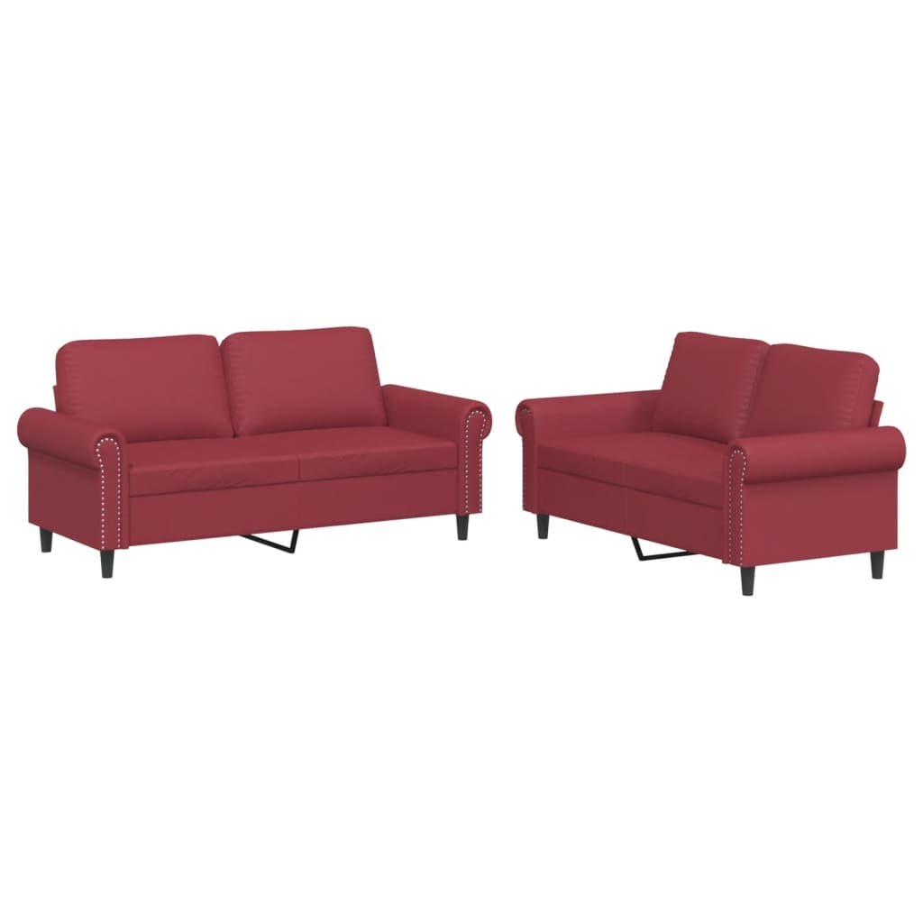 2-dijelni set sofa s jastucima boja vina od umjetne kože