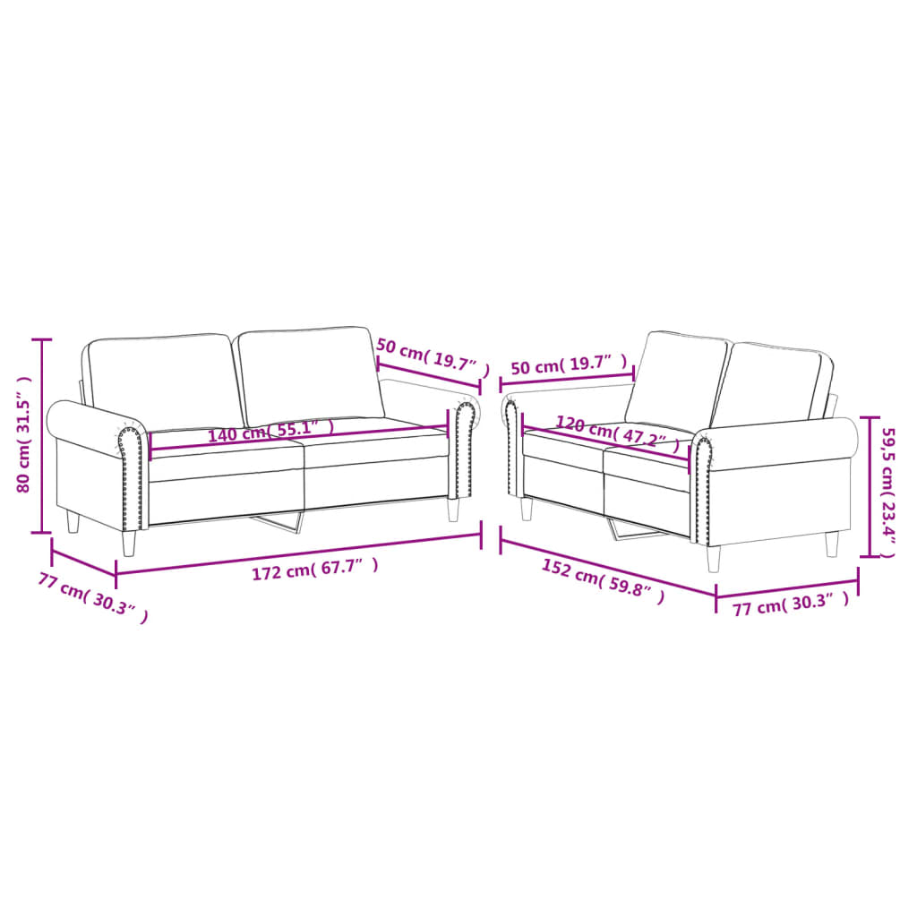 2-dijelni set sofa s jastucima boja cappuccina od umjetne kože