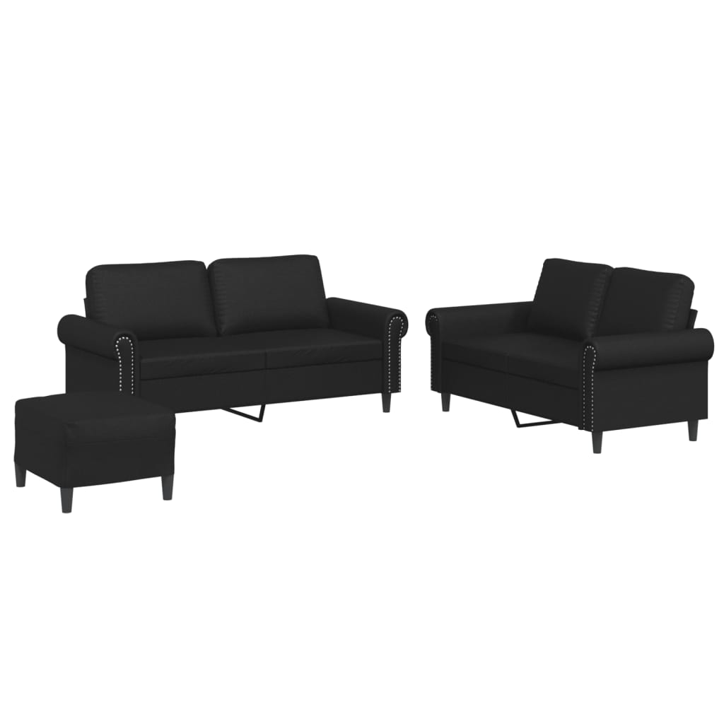 3-dijelni set sofa s jastucima crni od umjetne kože