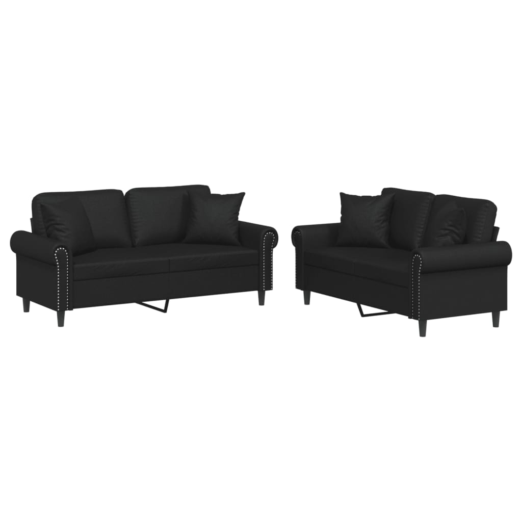 2-dijelni set sofa s jastucima crni od umjetne kože