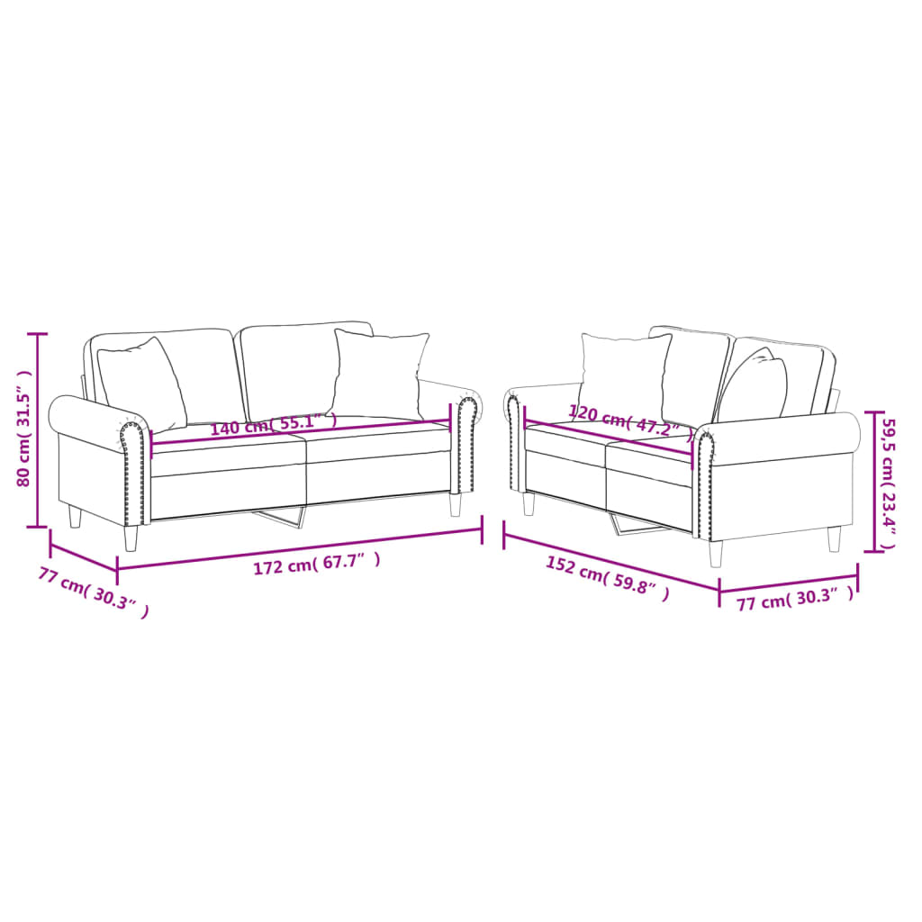 2-dijelni set sofa s jastucima krem od umjetne kože