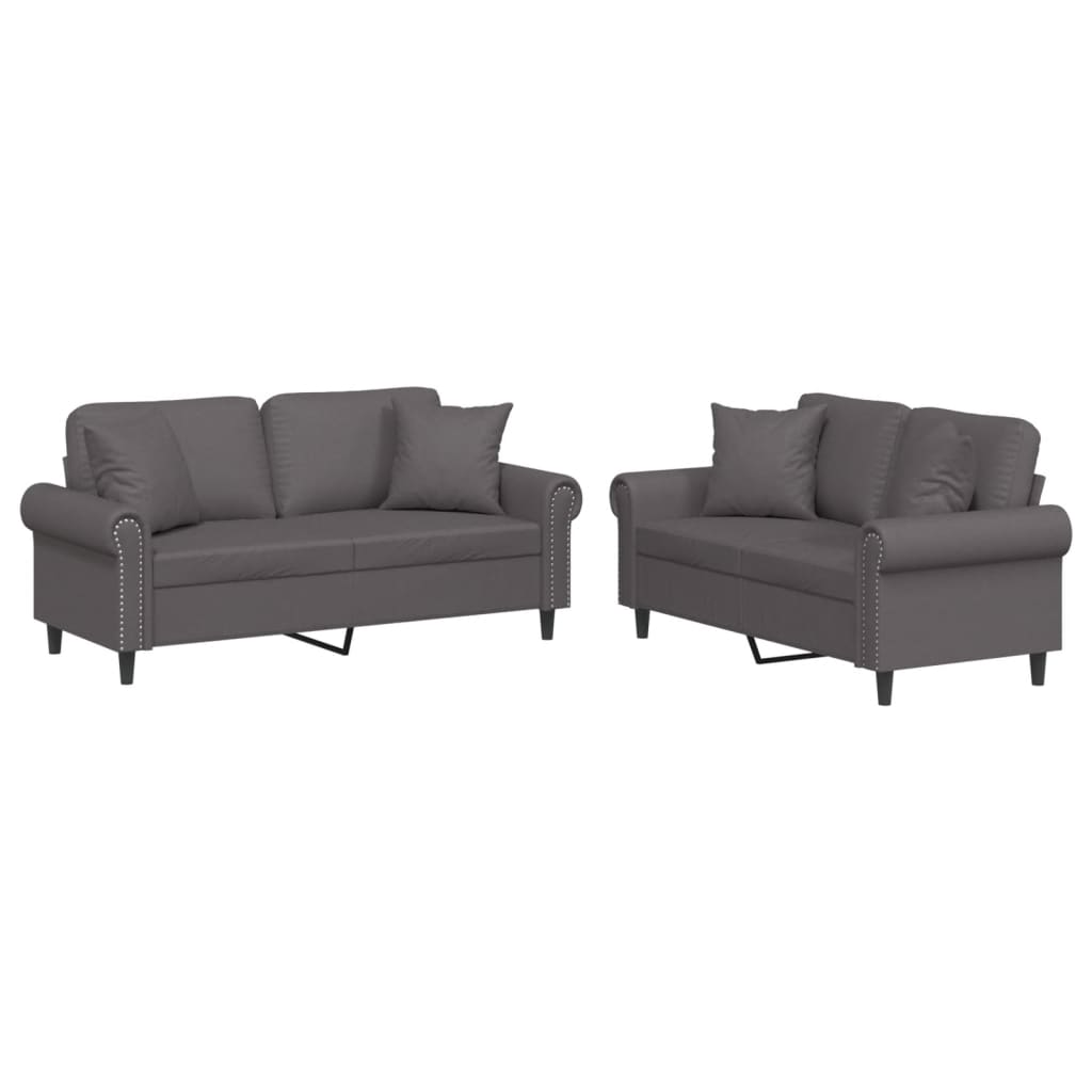 2-dijelni set sofa s jastucima sivi od umjetne kože