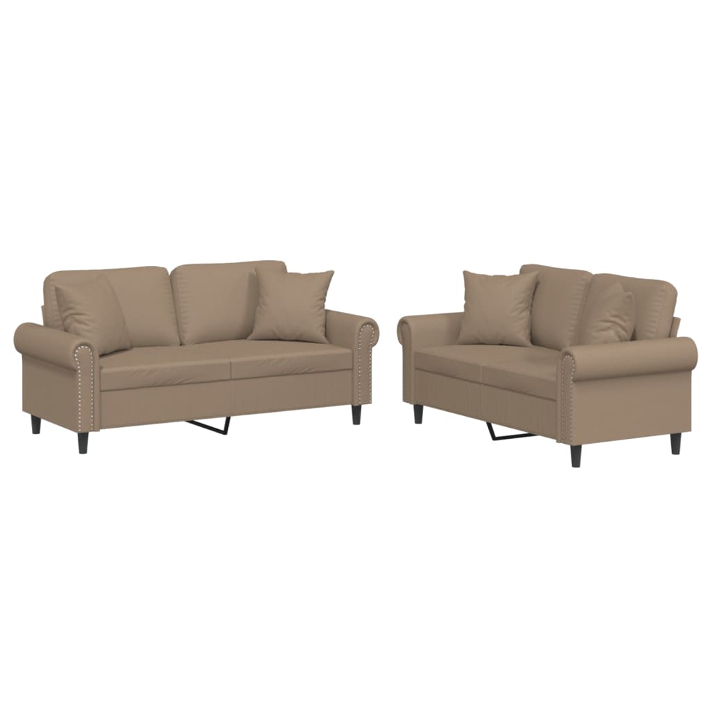 2-dijelni set sofa s jastucima boja cappuccina od umjetne kože