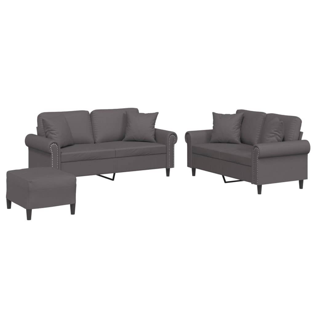 3-dijelni set sofa s jastucima sivi od umjetne kože