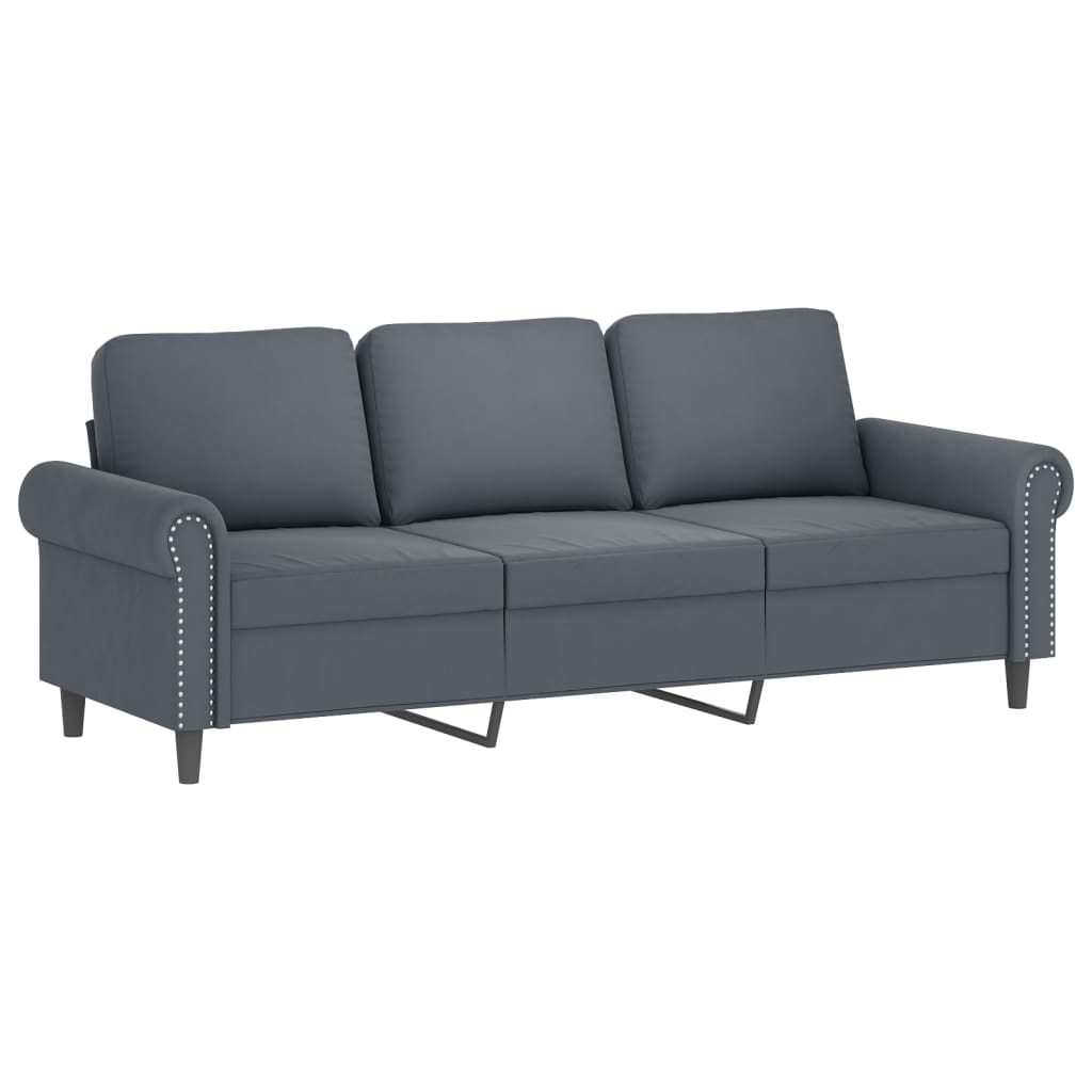 3-dijelni set sofa s jastucima tamnosivi baršunasti