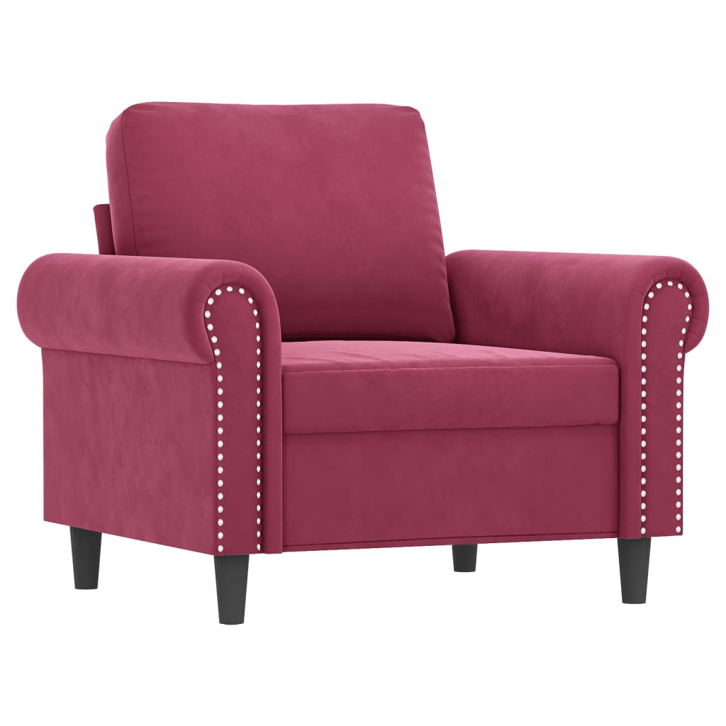 3-dijelni set sofa s jastucima crvena boja vina baršunasti