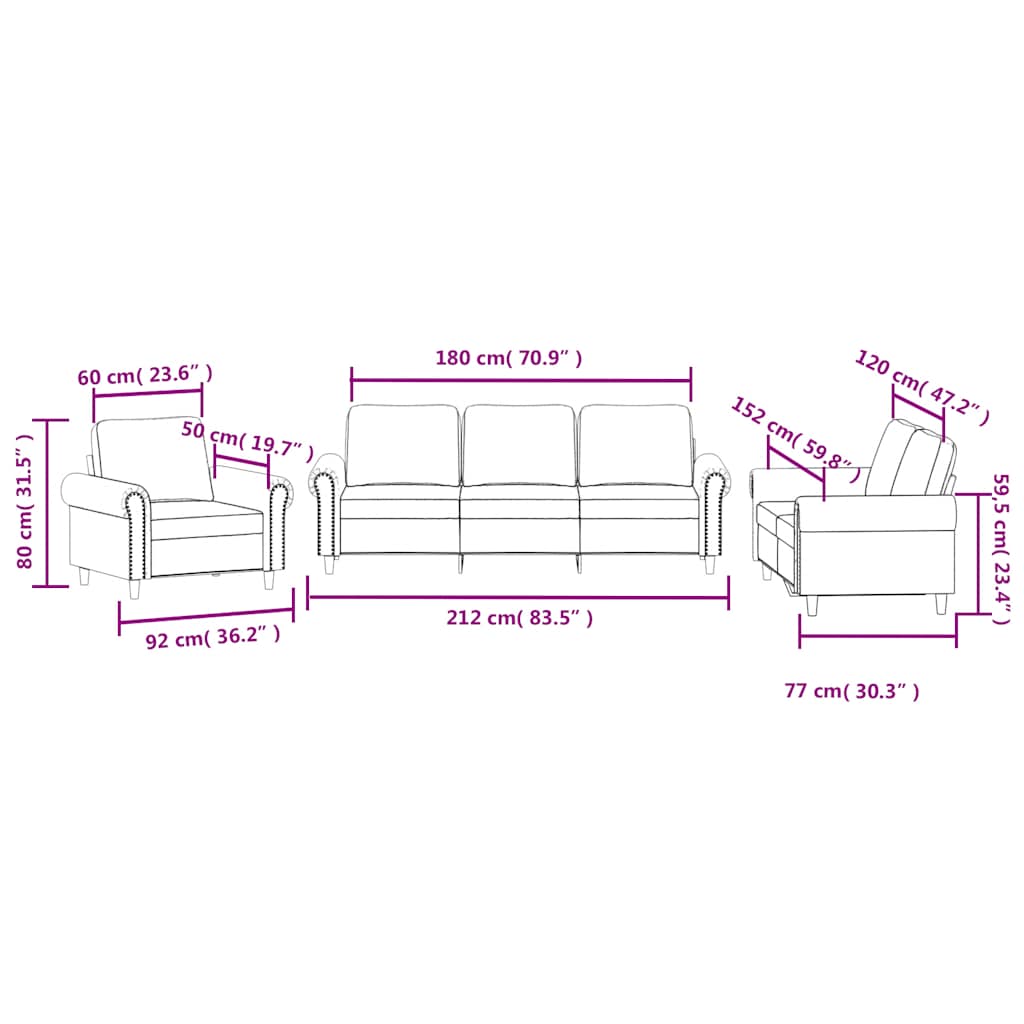 3-dijelni set sofa s jastucima crni baršunasti