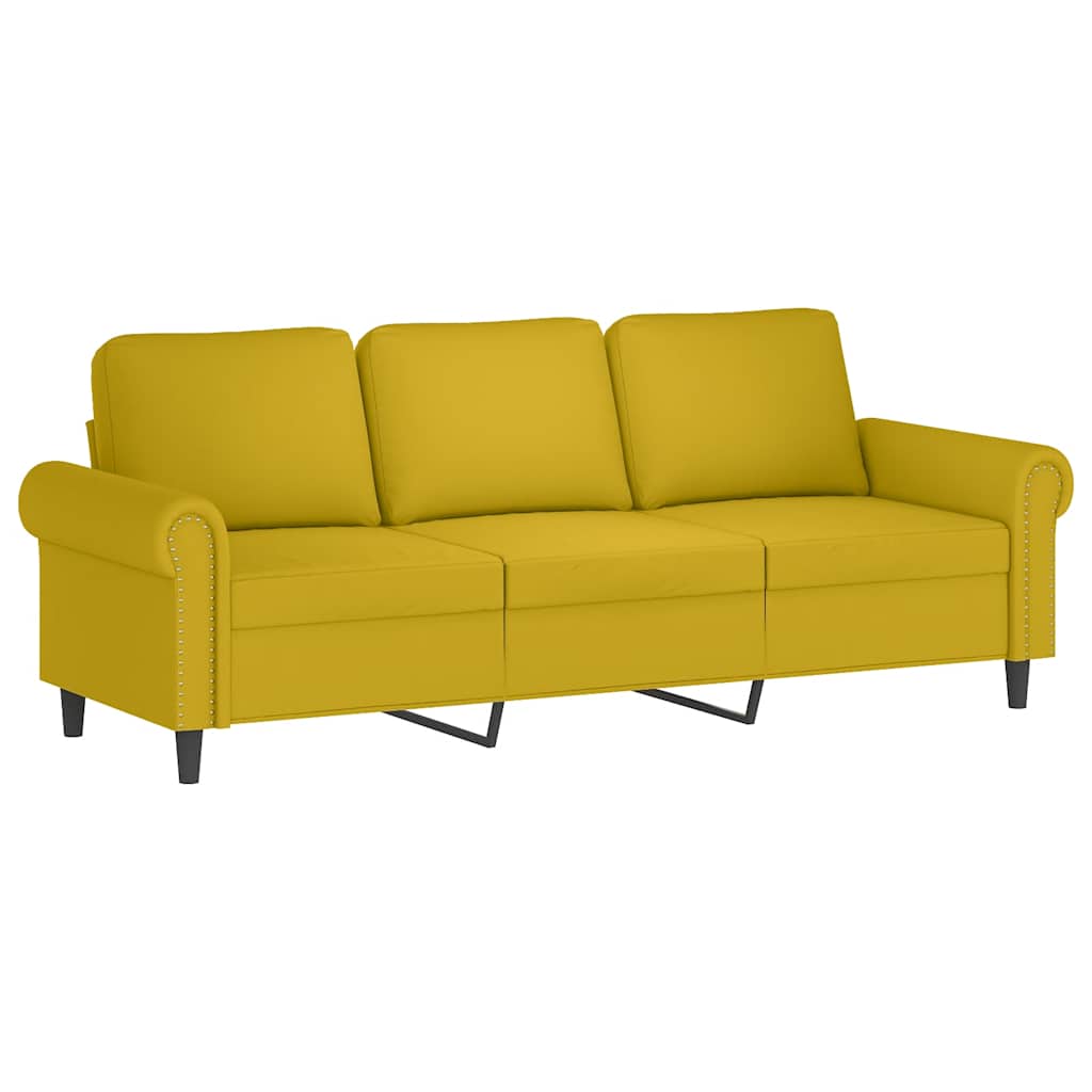 3-dijelni set sofa s jastucima žuti baršunasti