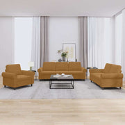 3-dijelni set sofa s jastucima smeđi baršunasti