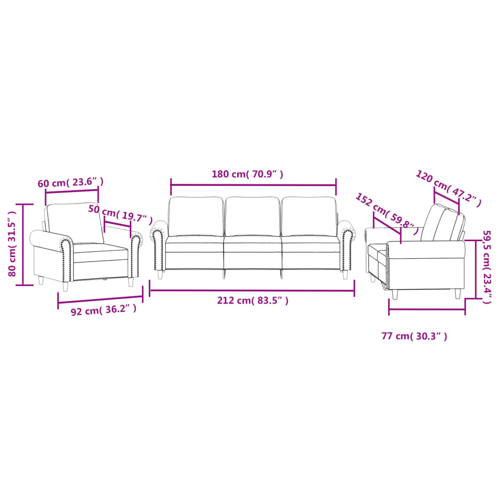 3-dijelni set sofa s jastucima krem baršunasti