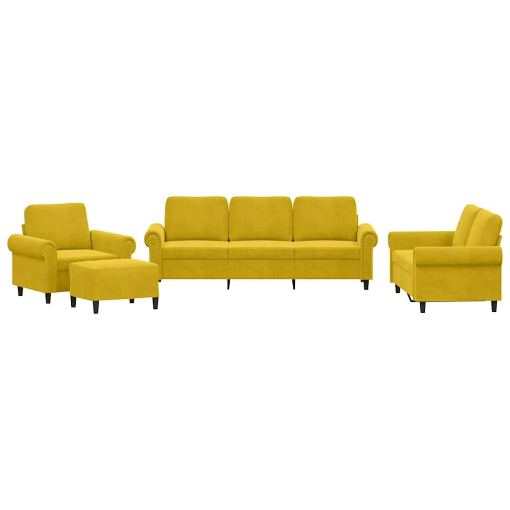 4-dijelni set sofa s jastucima žuti baršunasti