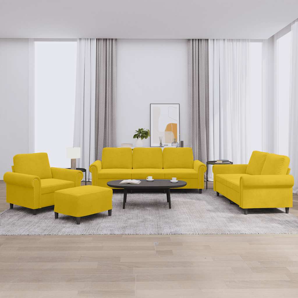4-dijelni set sofa s jastucima žuti baršunasti