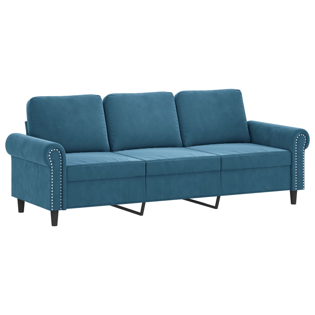 4-dijelni set sofa s jastucima plavi baršunasti