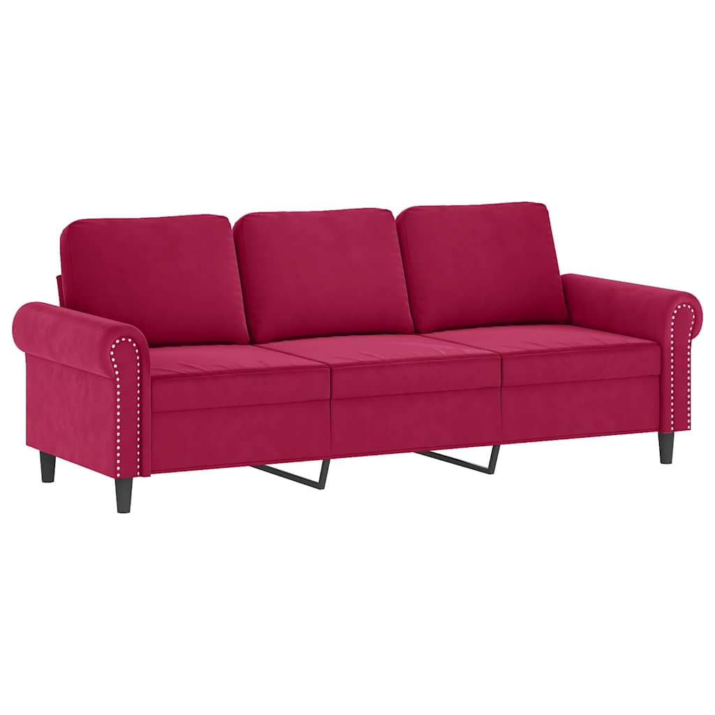 3-dijelni set sofa s jastucima crvena boja vina baršunasti