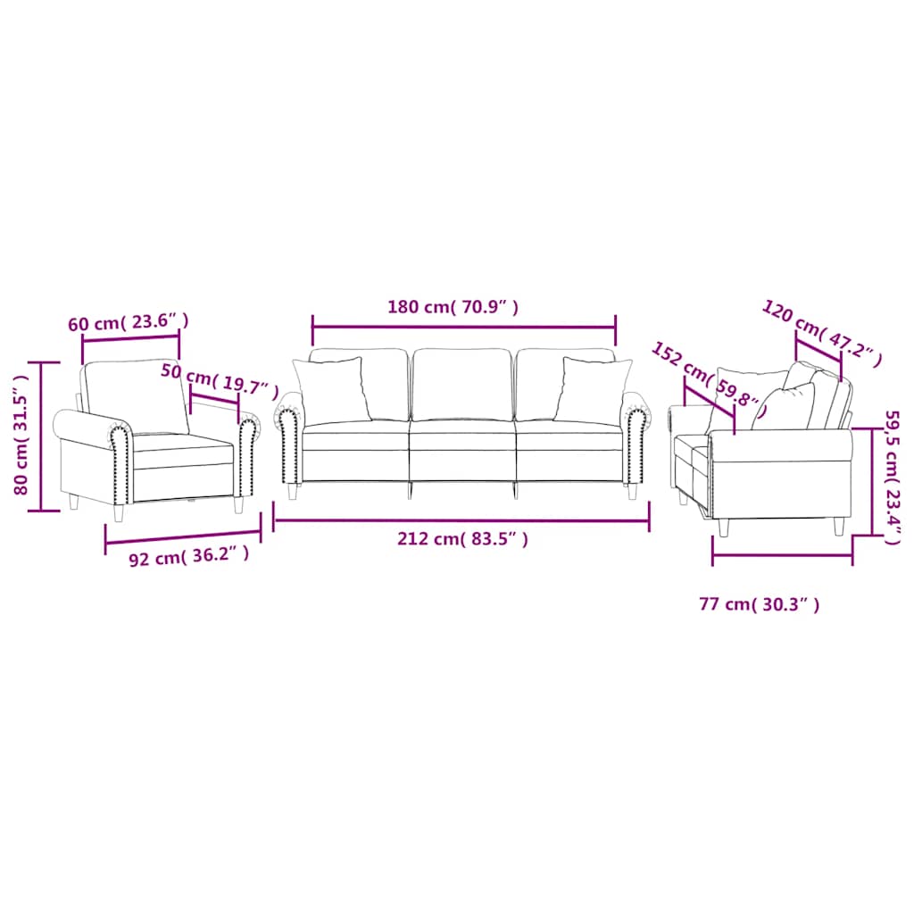 3-dijelni set sofa s jastucima žuti baršunasti