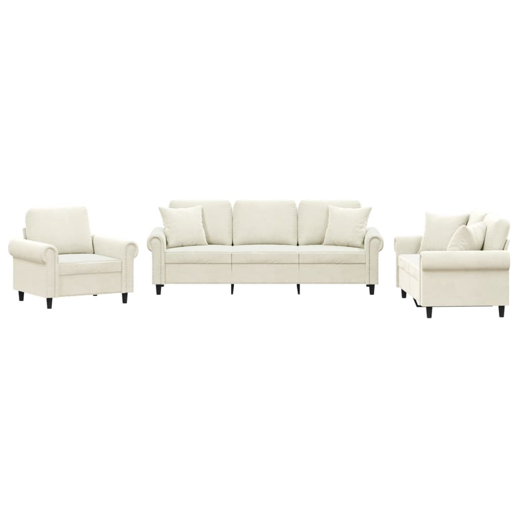 3-dijelni set sofa s jastucima krem baršunasti