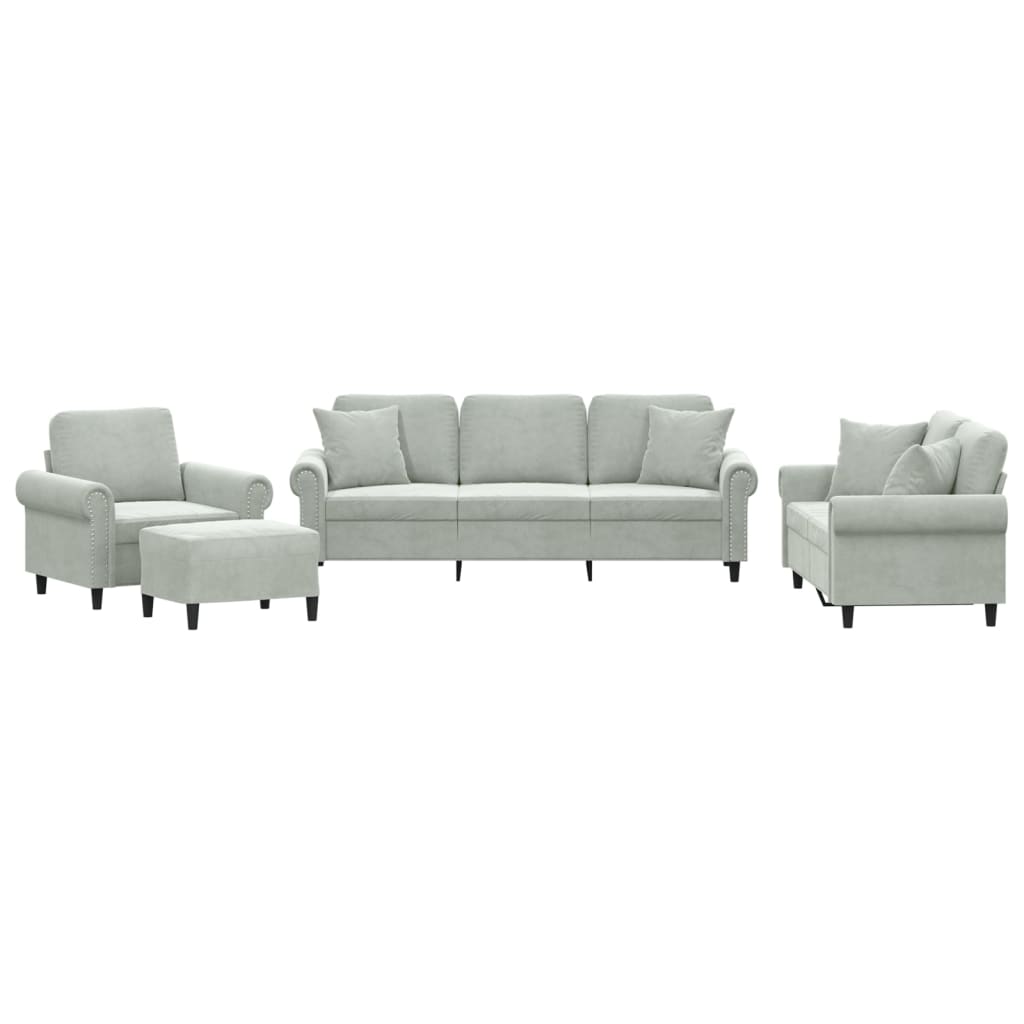 4-dijelni set sofa s jastucima svjetlosivi baršunasti