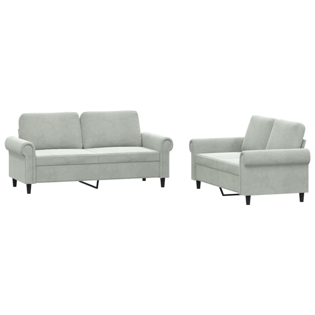 2-dijelni set sofa s jastucima svjetlosivi baršunasti