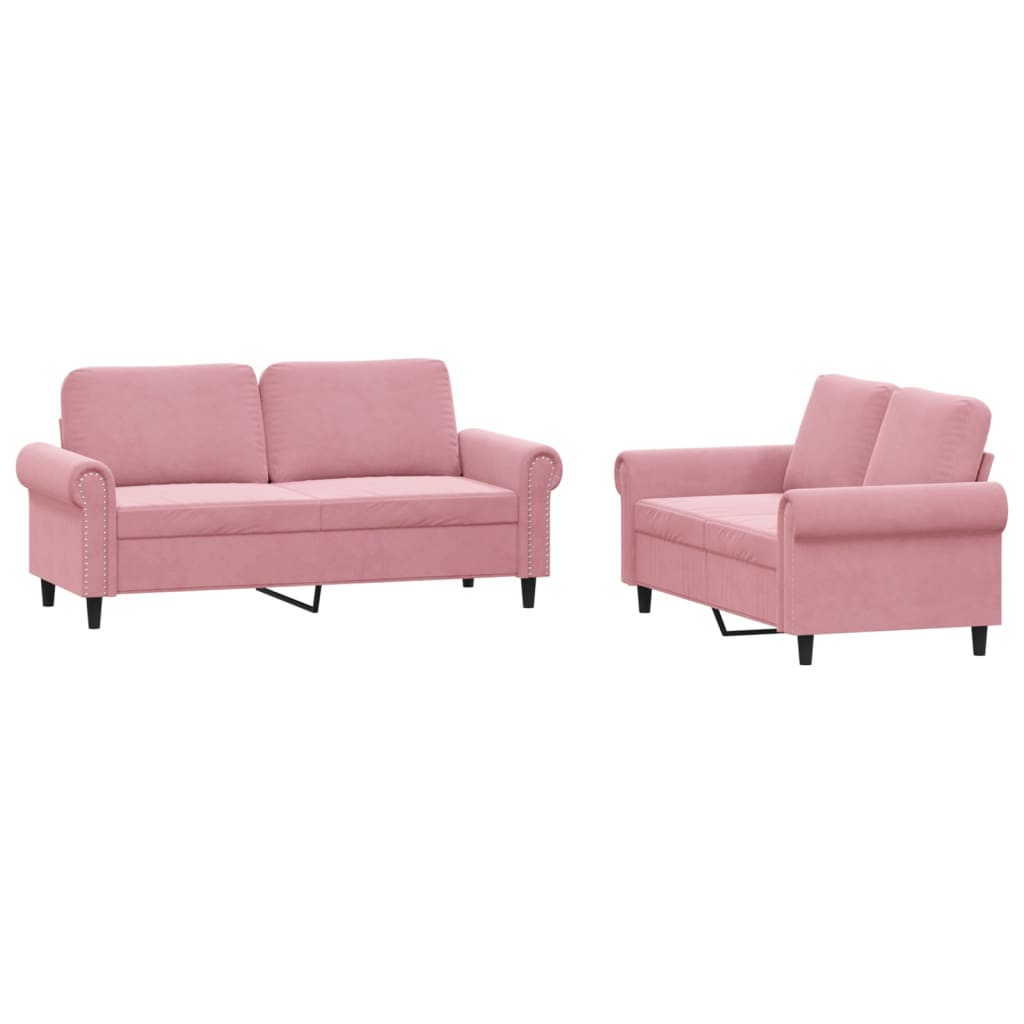 2-dijelni set sofa s jastucima ružičasti baršunasti