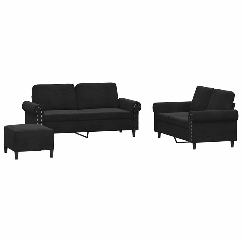 3-dijelni set sofa s jastucima crni baršunasti