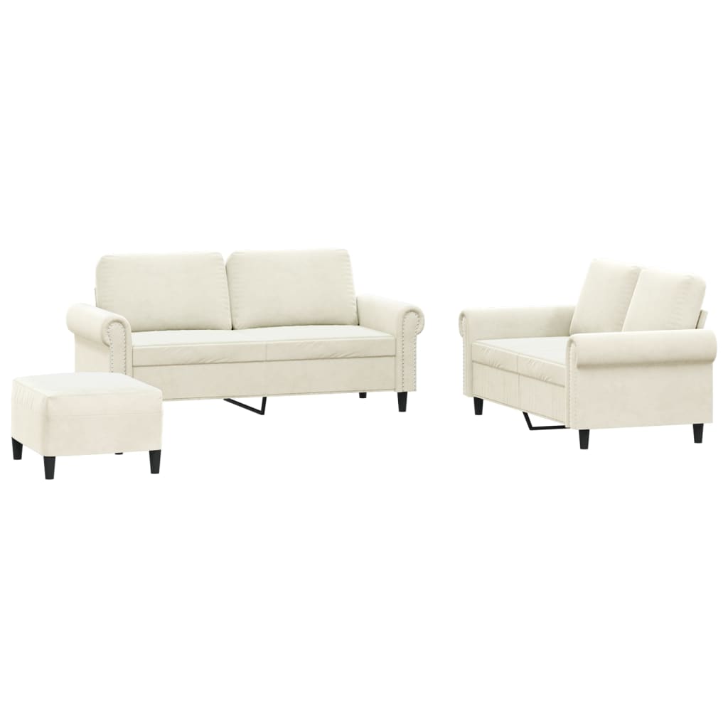 3-dijelni set sofa s jastucima krem baršunasti