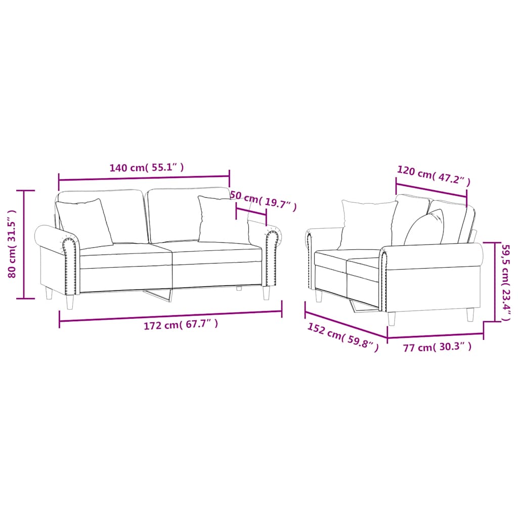 2-dijelni set sofa s jastucima tamnozeleni baršunasti