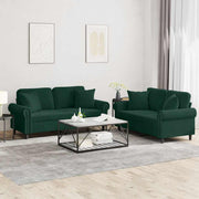 2-dijelni set sofa s jastucima tamnozeleni baršunasti