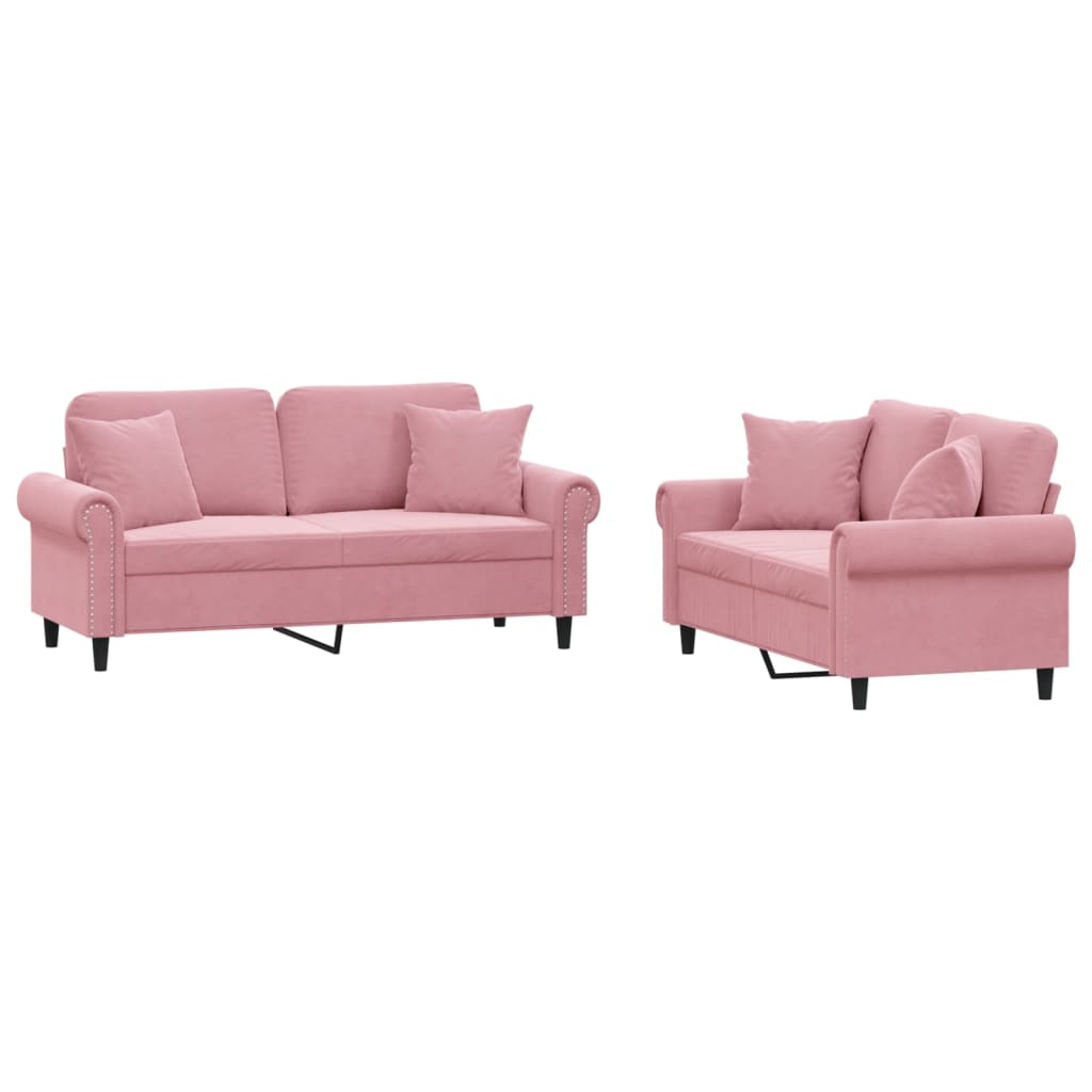 2-dijelni set sofa s jastucima ružičasti baršunasti